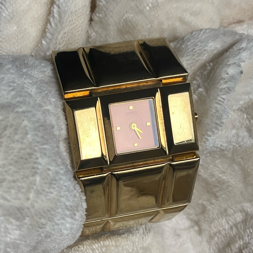 Vintage Wide Guess Gold Tone Bracelet Watch Heavy Chunky Rare! Working 80s 90s